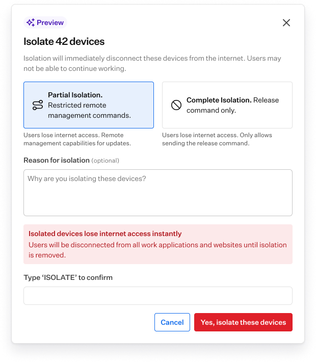 Stop Threats Instantly with Device Isolation for Iru EDR