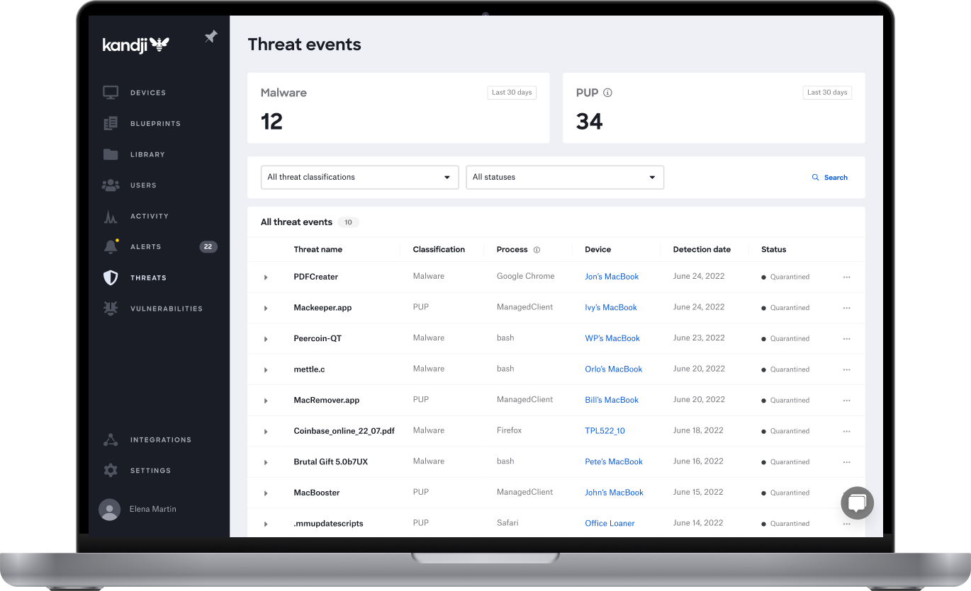 Endpoint Detection & Response screen on Mac