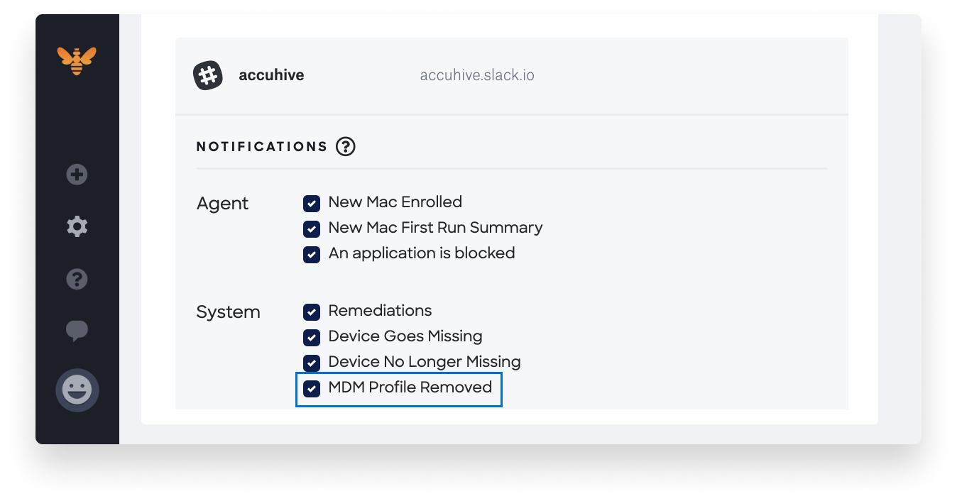 alerts for removed MDM profile slack