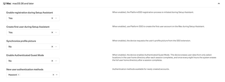 Platform Single Sign-On Settings for macOS 26 Tahoe