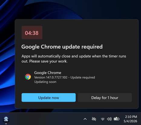 Windows app enforcement deadline dialog