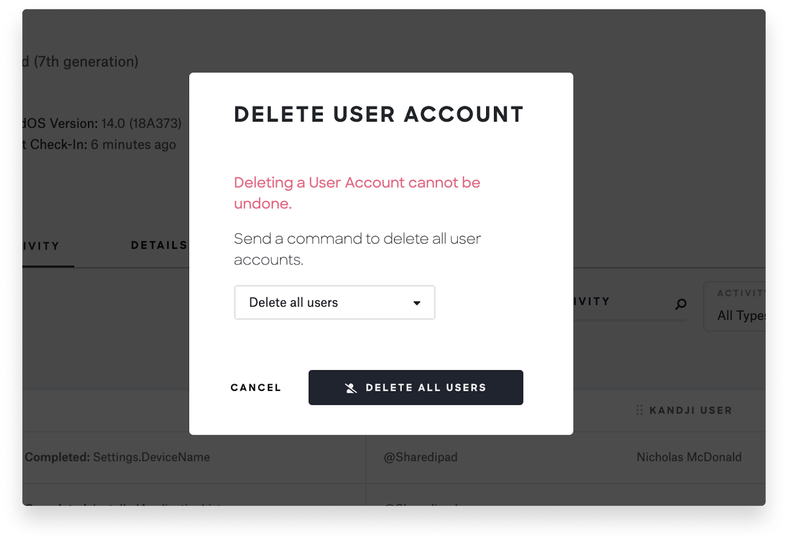 ipados 14 shared ipad delete all users