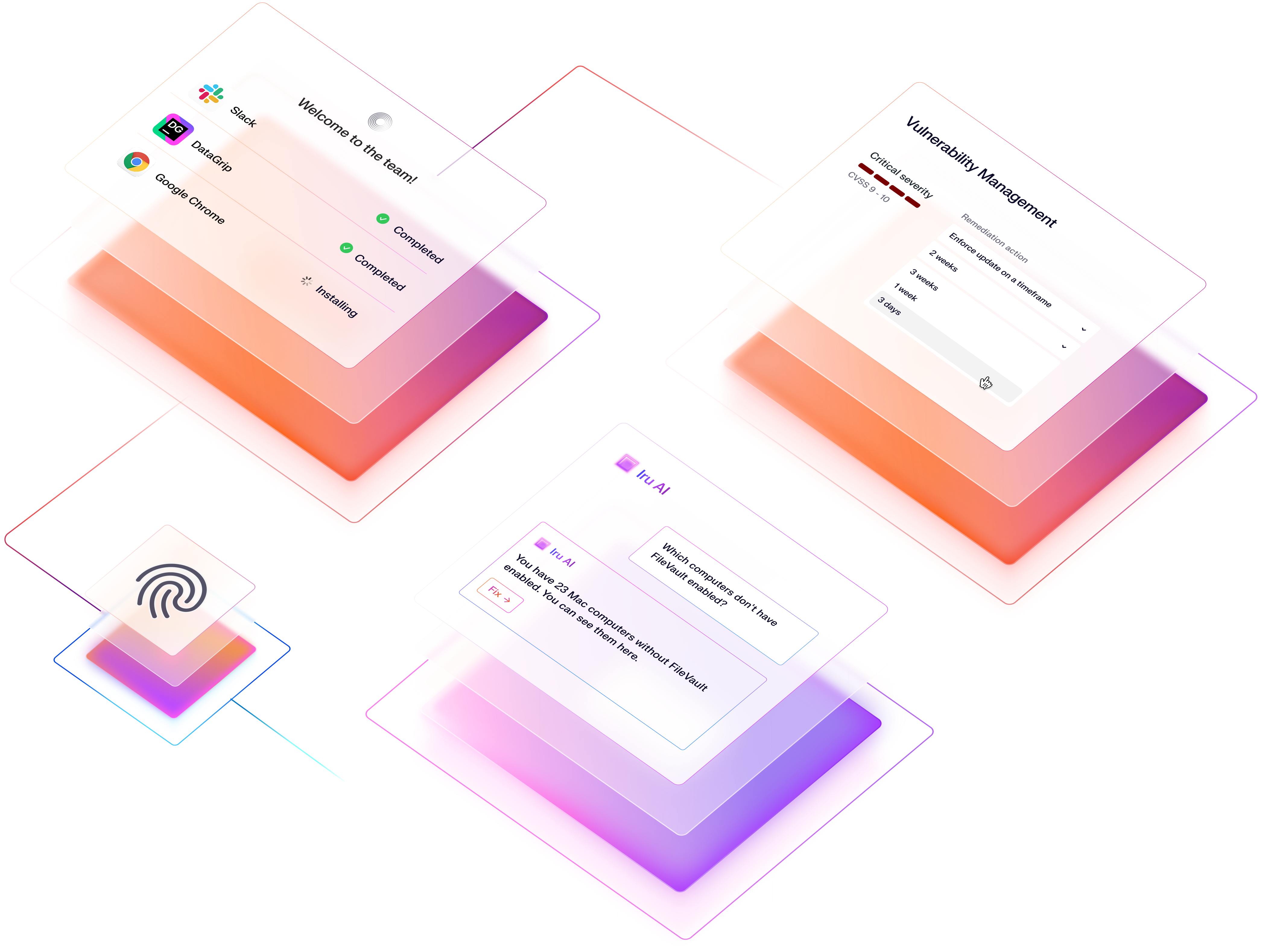 Homepage Hero Image made out of cards showing Iru selling points