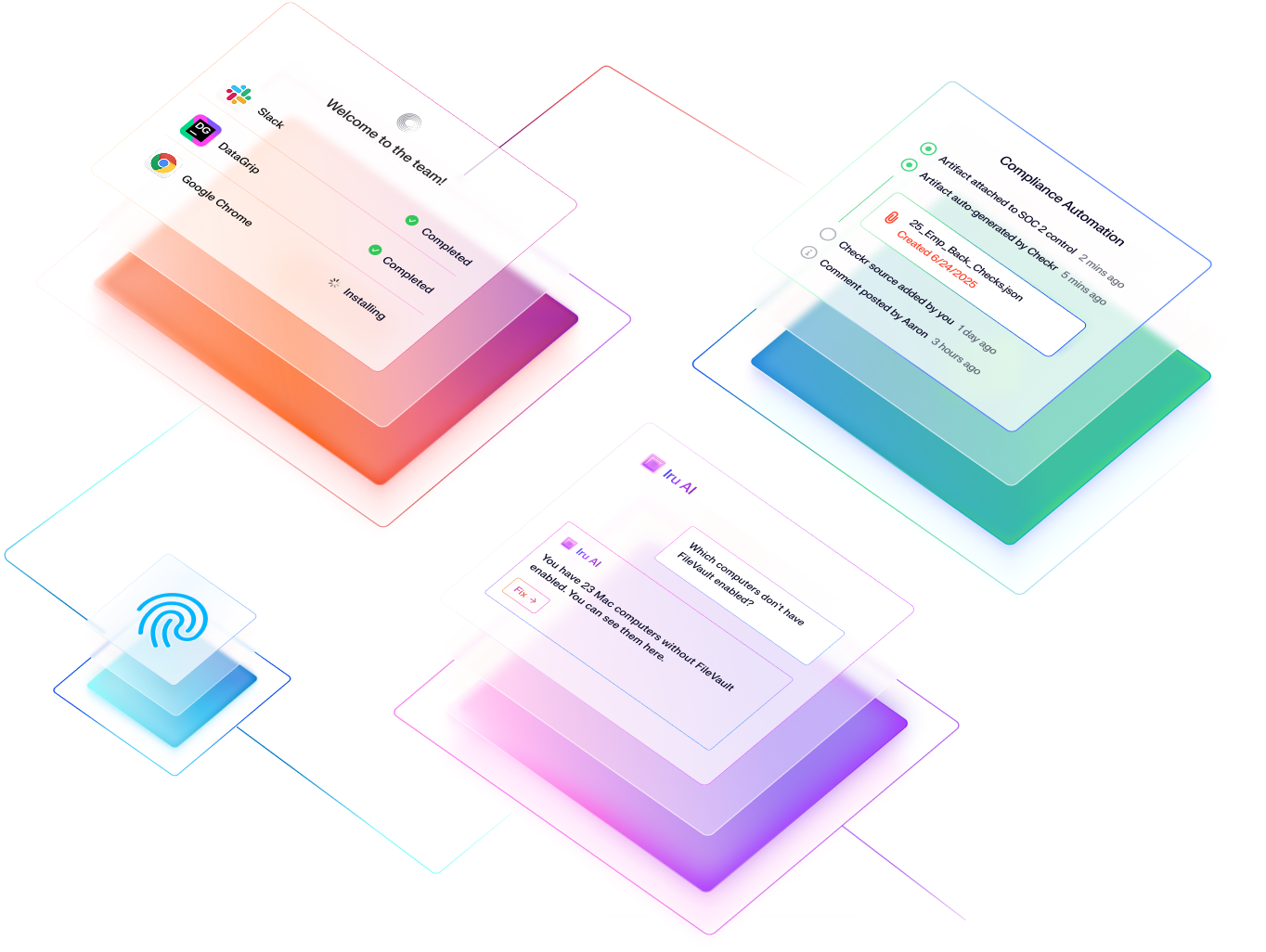 Homepage Hero Image made out of cards showing Iru selling points