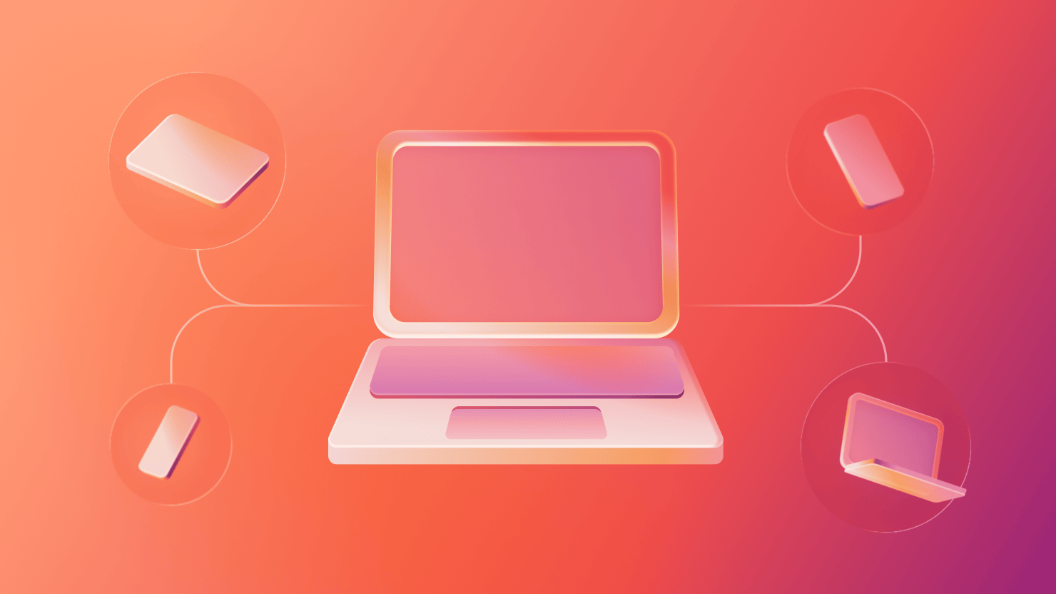 Illustration of a central laptop connected to other devices including mobile phones, a tablet, and another computer, symbolizing endpoint management.