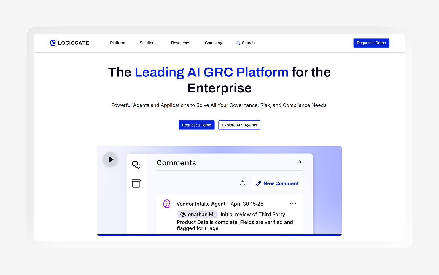 Screenshot of the LogicGate homepage.