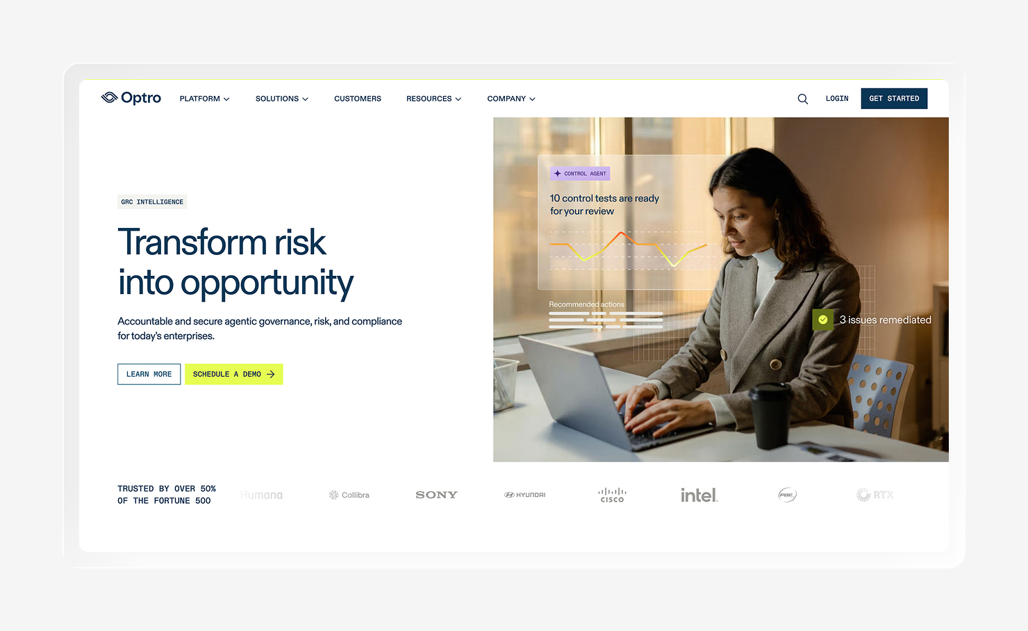 A screenshot of the Optro homepage