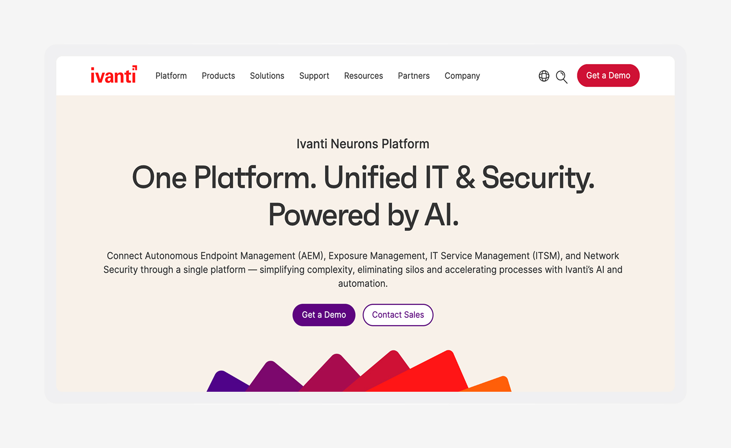 Screenshot of the Ivanti Neurons homepage.