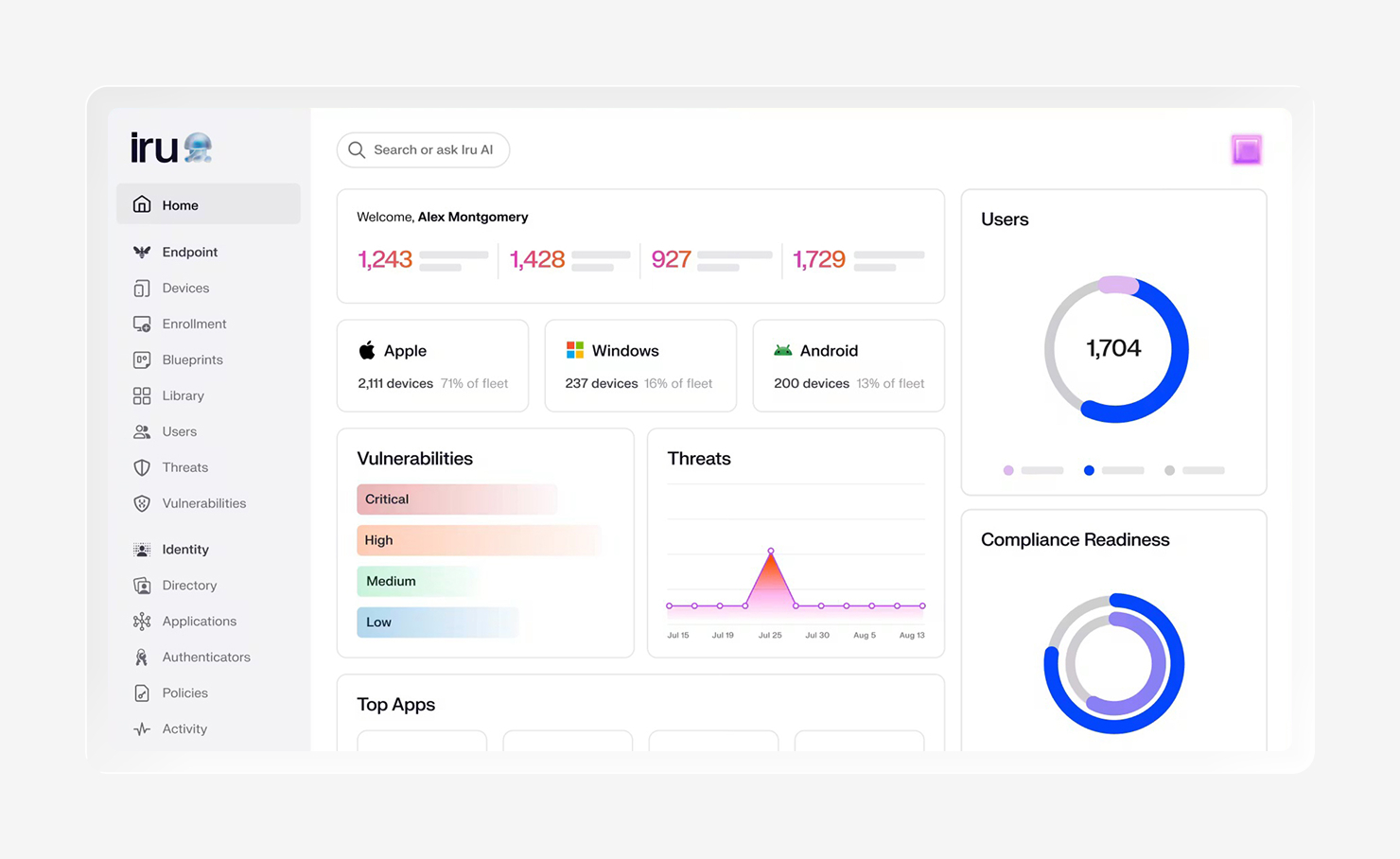 A screenshot of a simplified Iru dashboard.