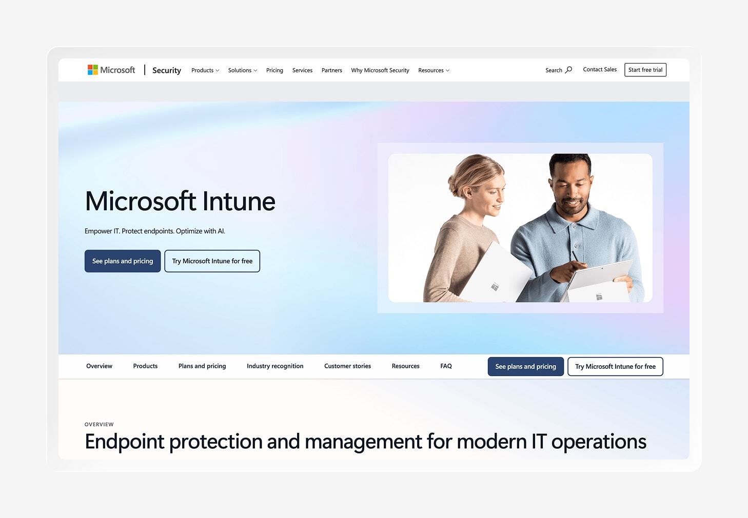 A screenshot of the Microsoft Intune homepage
