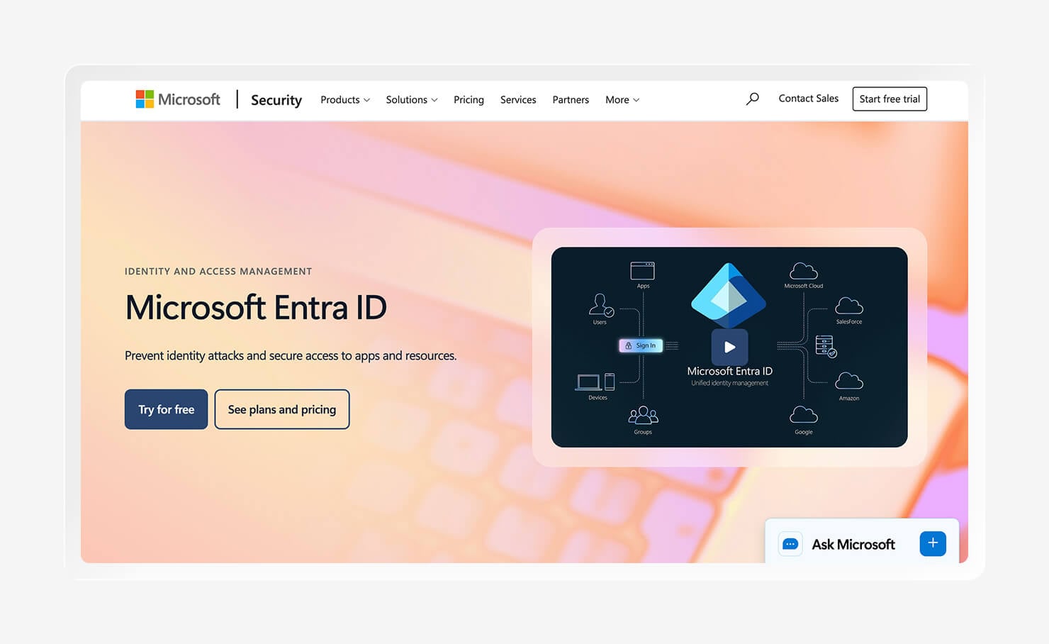 A screenshot of the Microsoft Entra ID homepage.