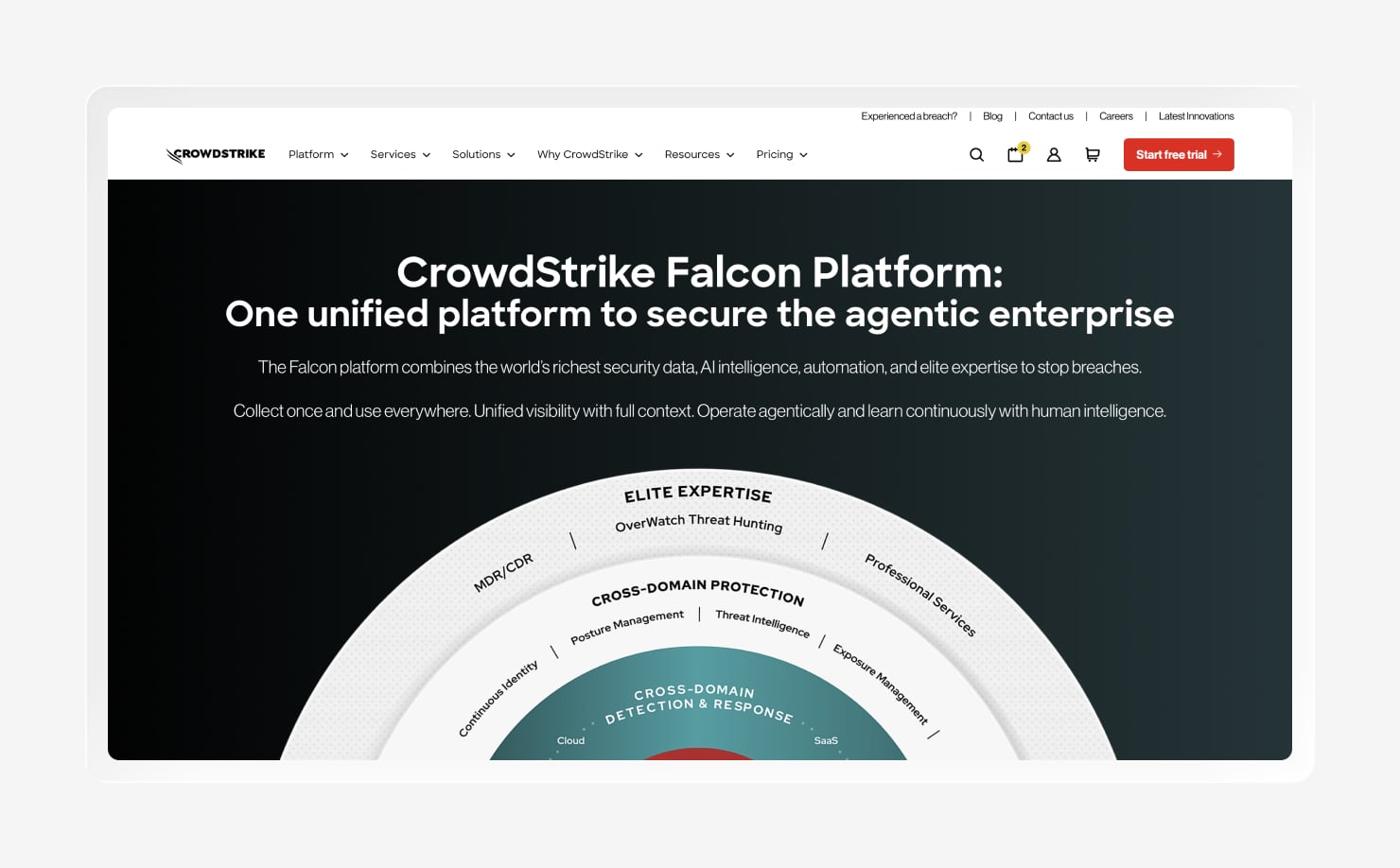 Screenshot of the CrowdStrike Falcon homepage.