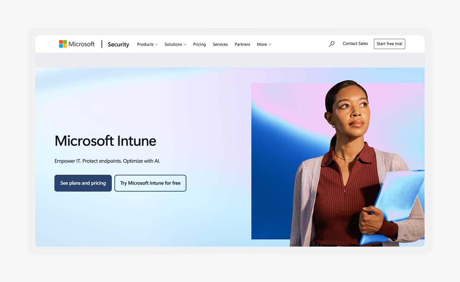 A screenshot of the Microsoft Intune webpage.