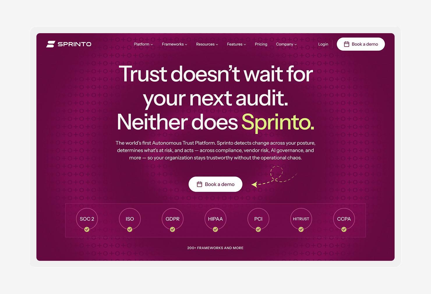 A screenshot of the Sprinto homepage