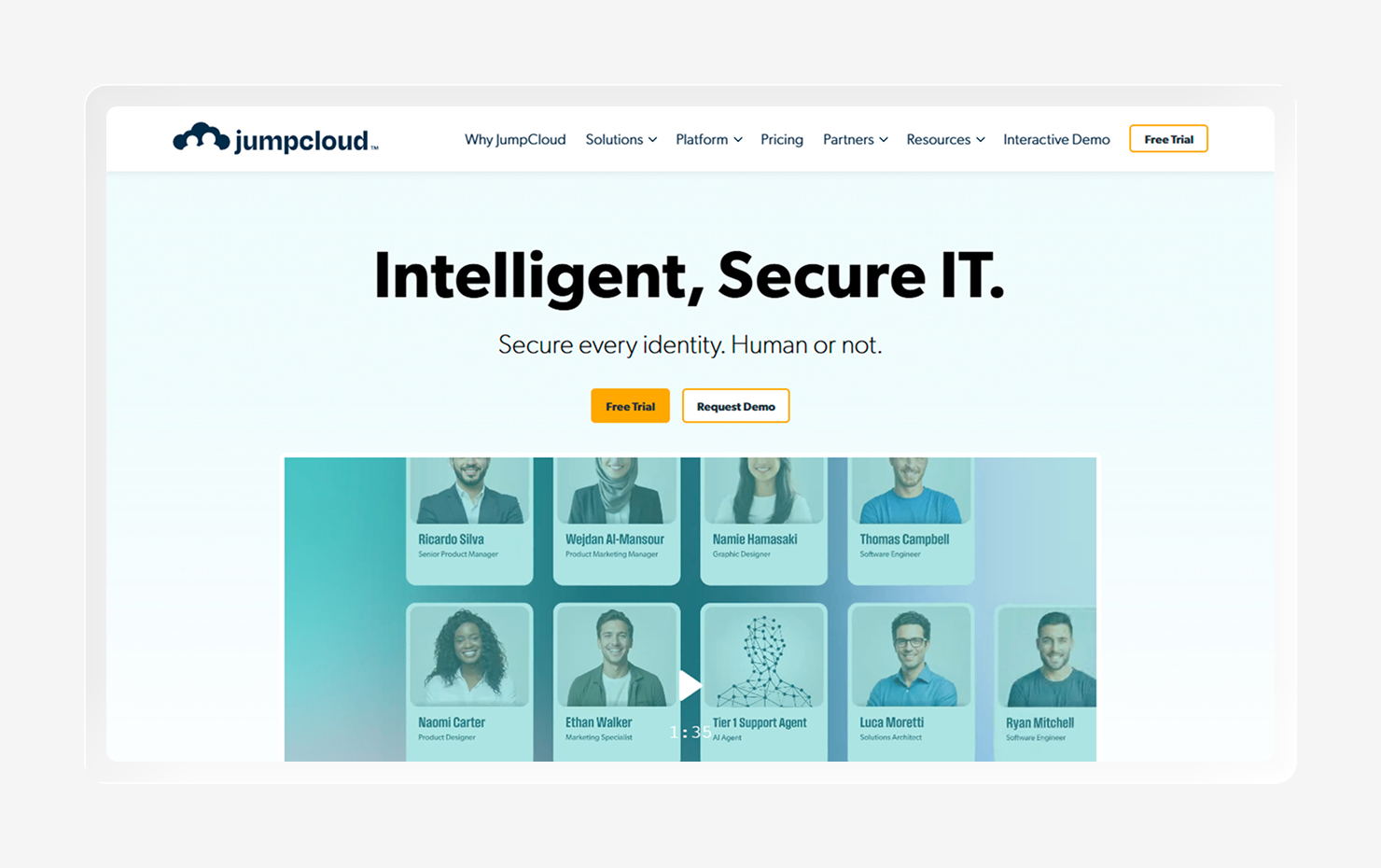 A screenshot of the JumpCloud homepage