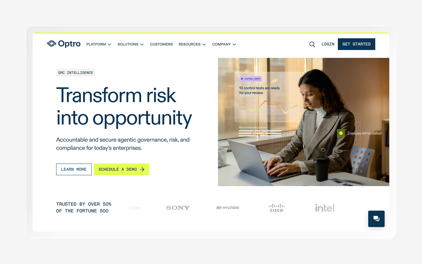 Screenshot of the Optro homepage.