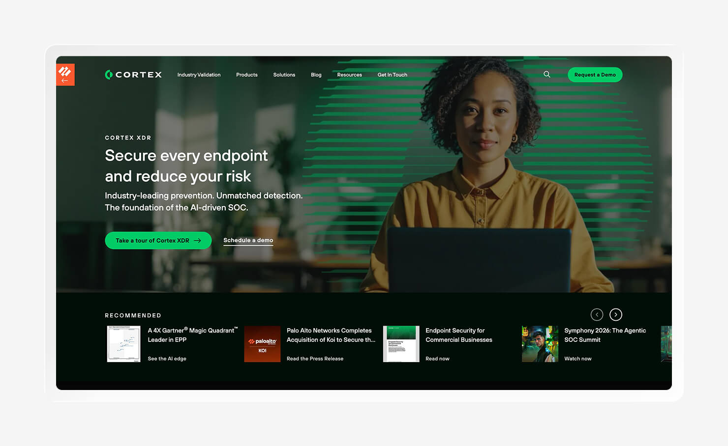 Screenshot of the Cortex XDR homepage.