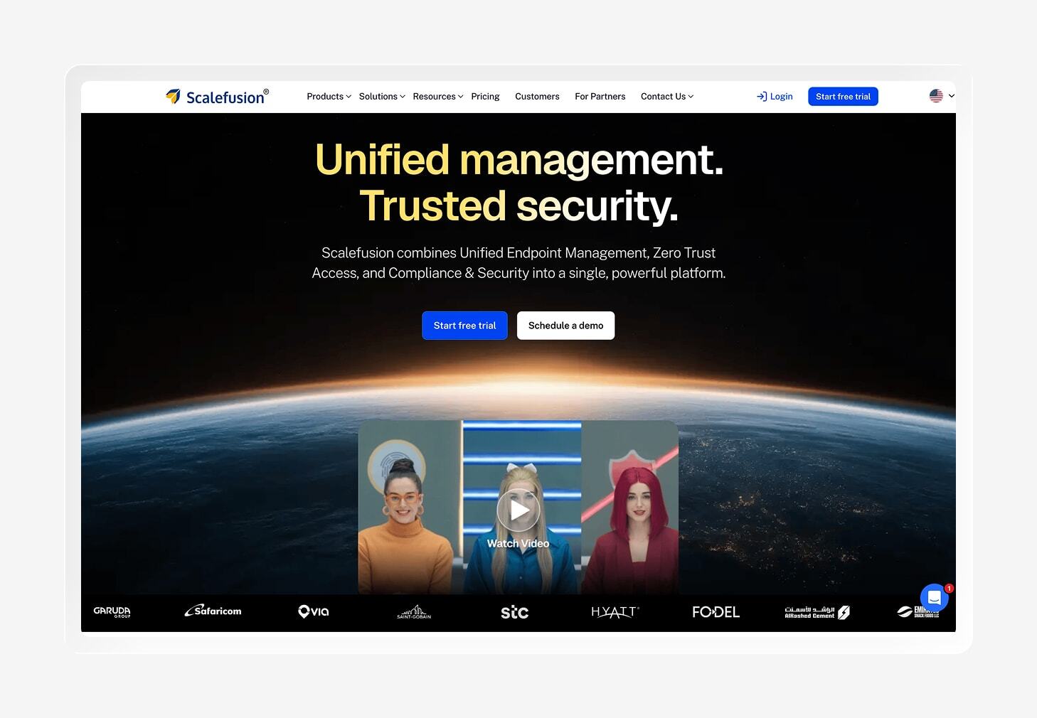 A screenshot of the Scalefusion homepage