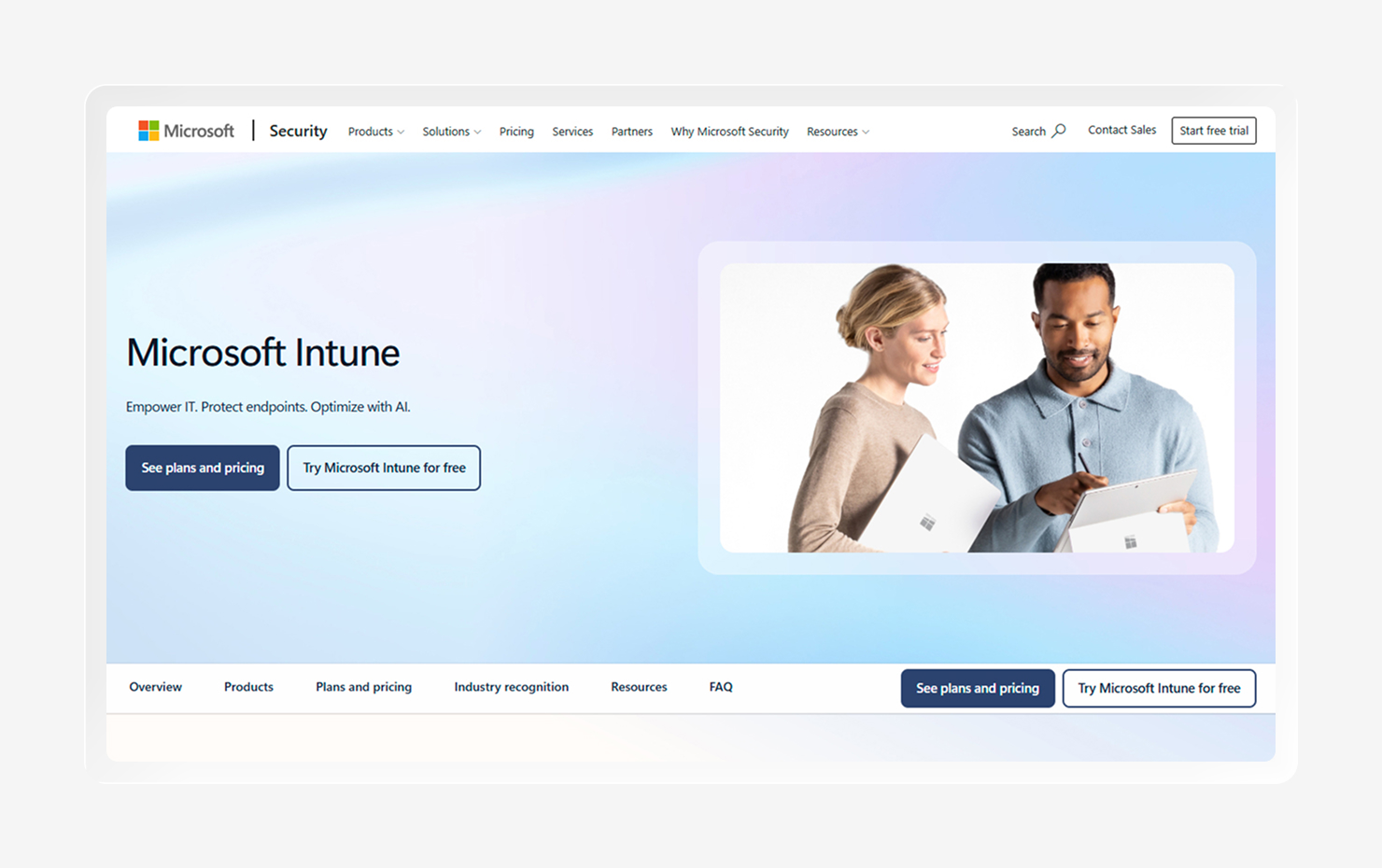 A screenshot of the Intune homepage