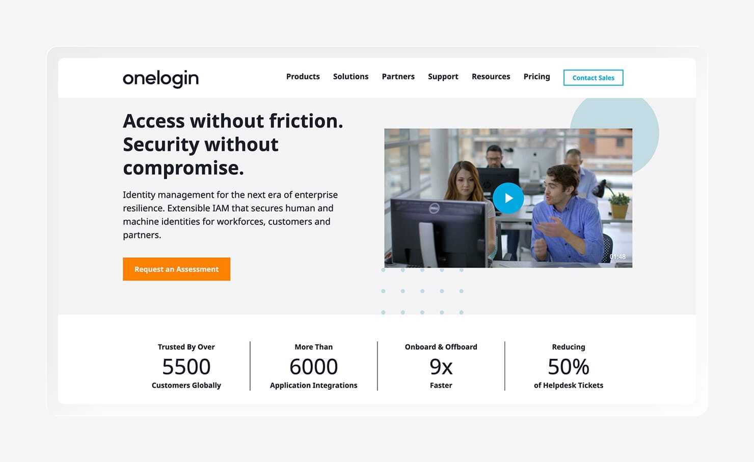 A screenshot of the OneLogin website.