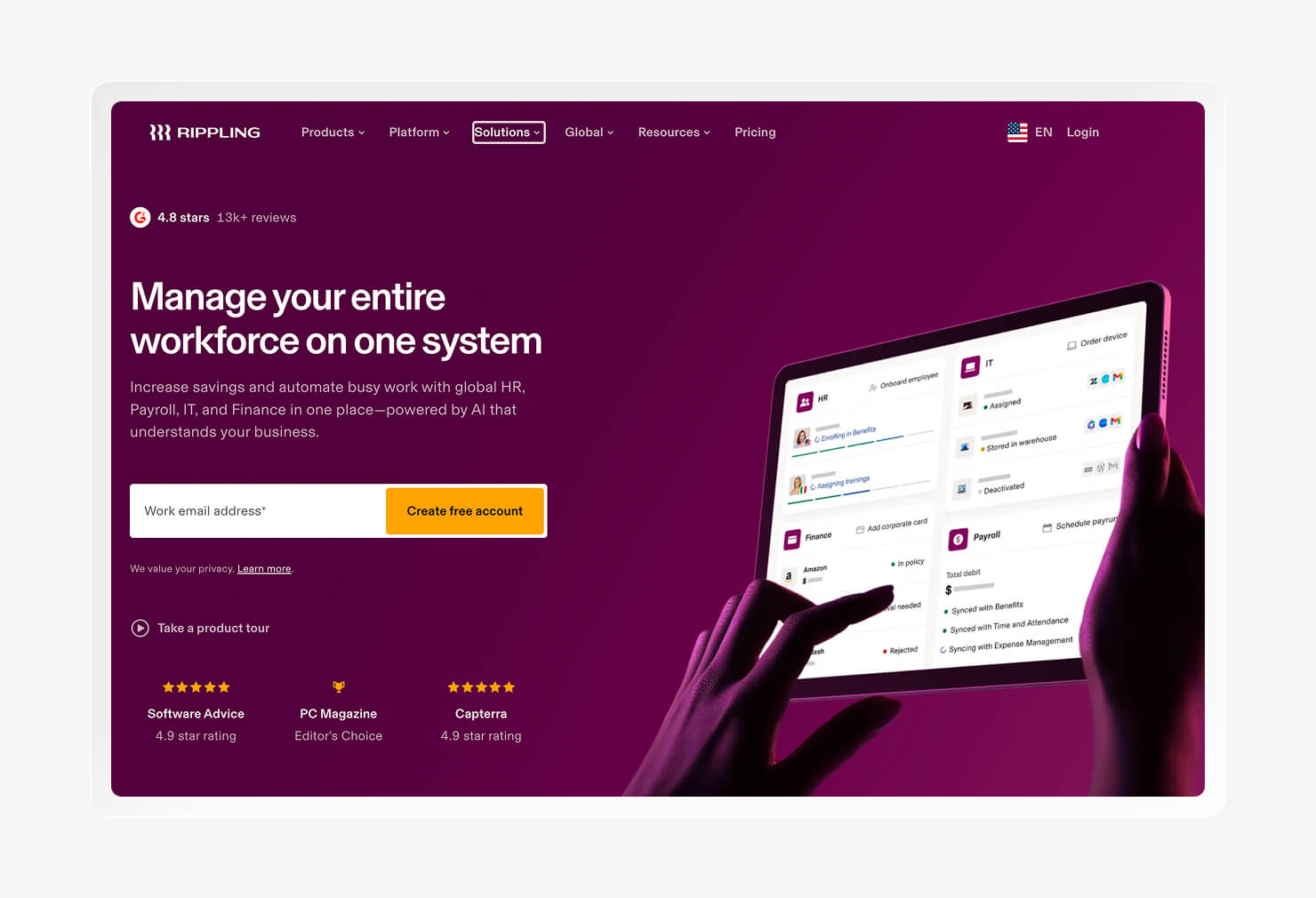 A screenshot of the Rippling homepage