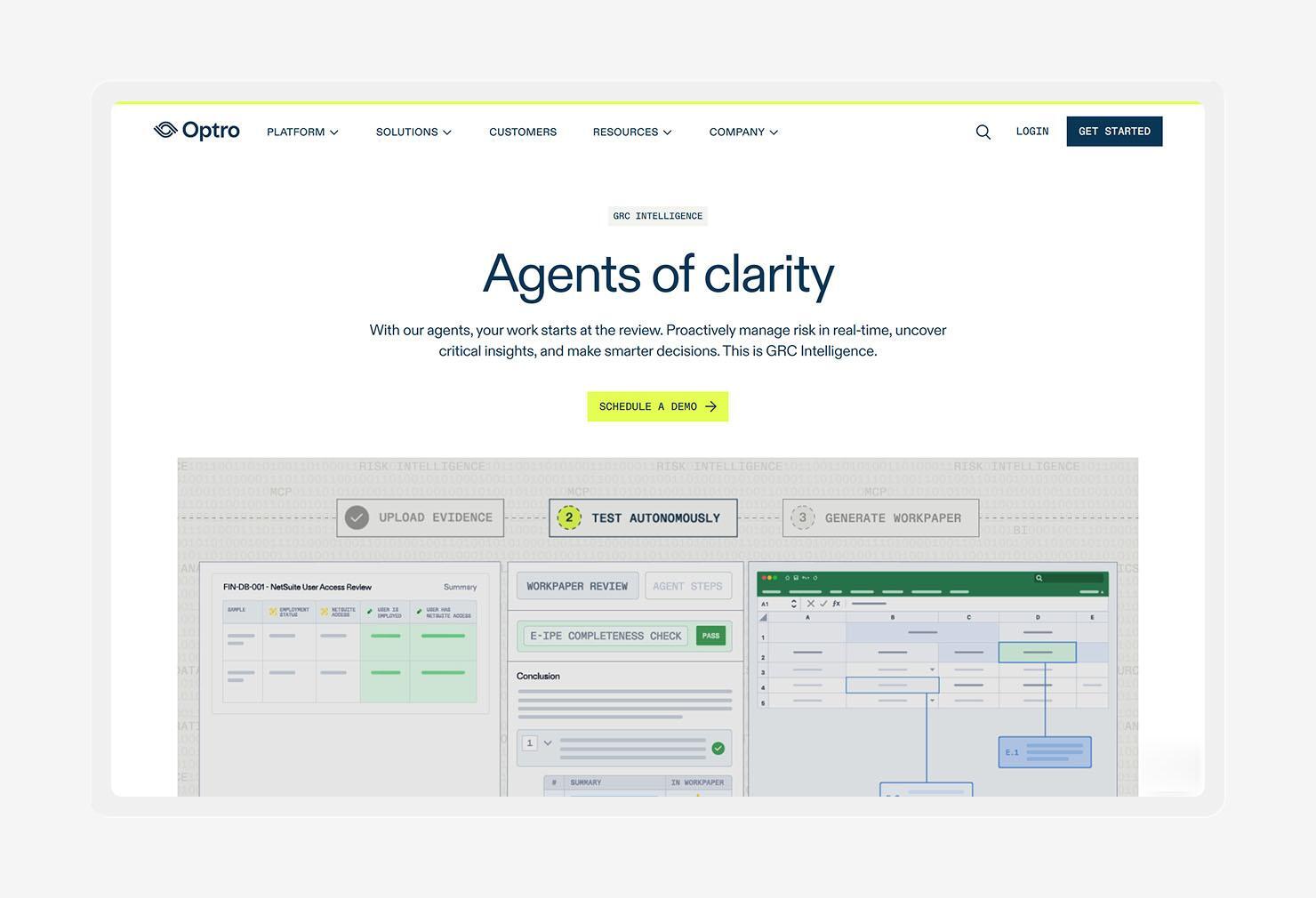 A screenshot of the Optro homepage