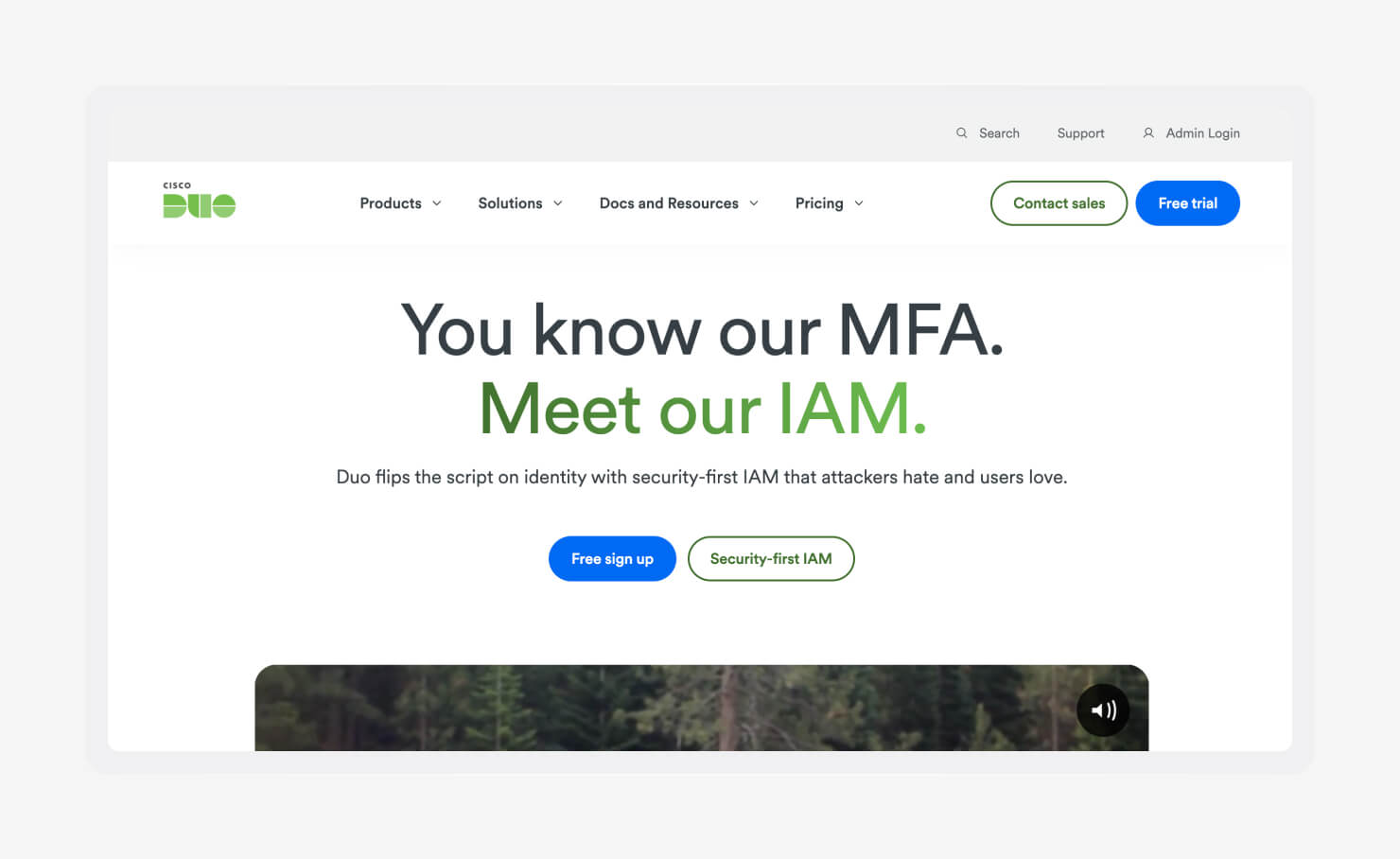 A screenshot of the Cisco Duo homepage.