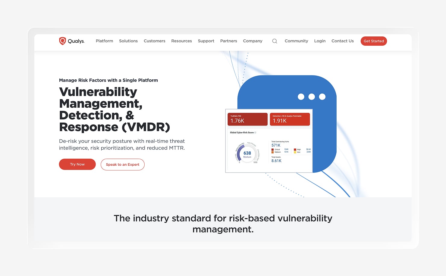 Screenshot of the Qualys VMDR homepage.
