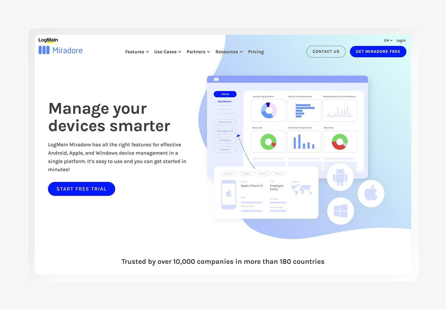 Screenshot of the MIradore homepage.