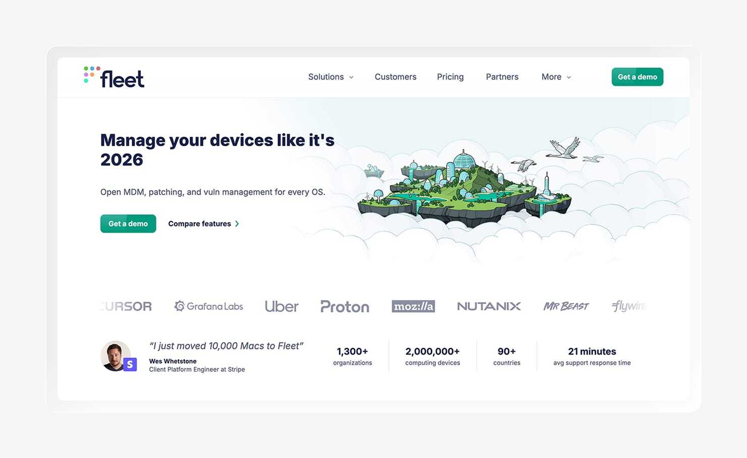 Screenshot of the FleetDM homepage.