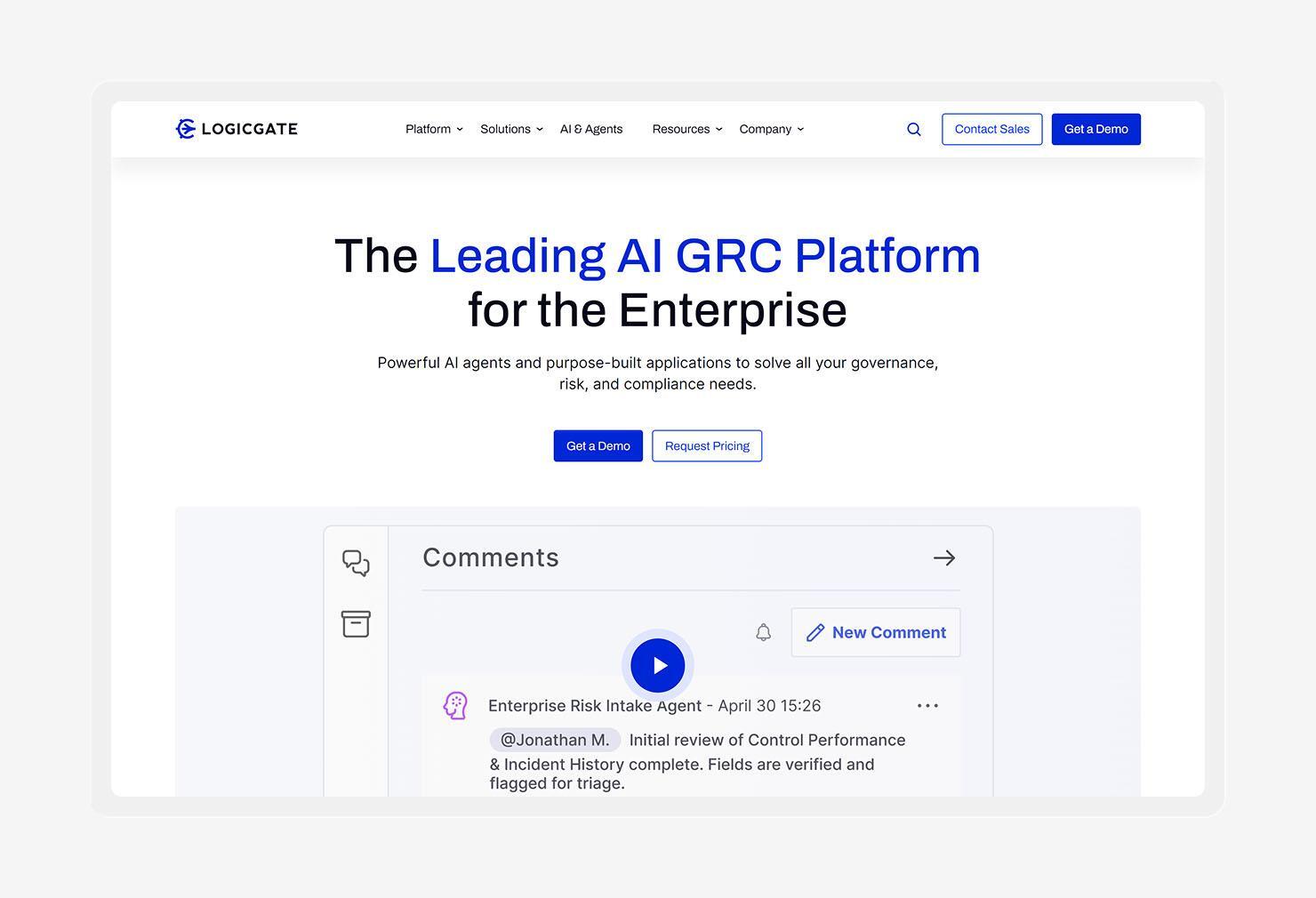 A screenshot of the LogicGate homepage