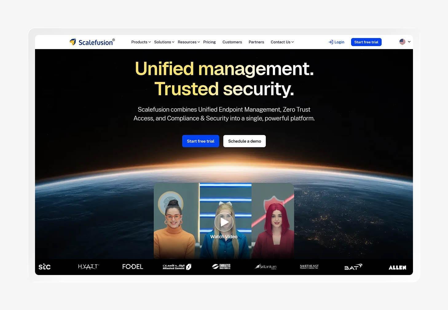 Screenshot of the Scalefusion homepage.