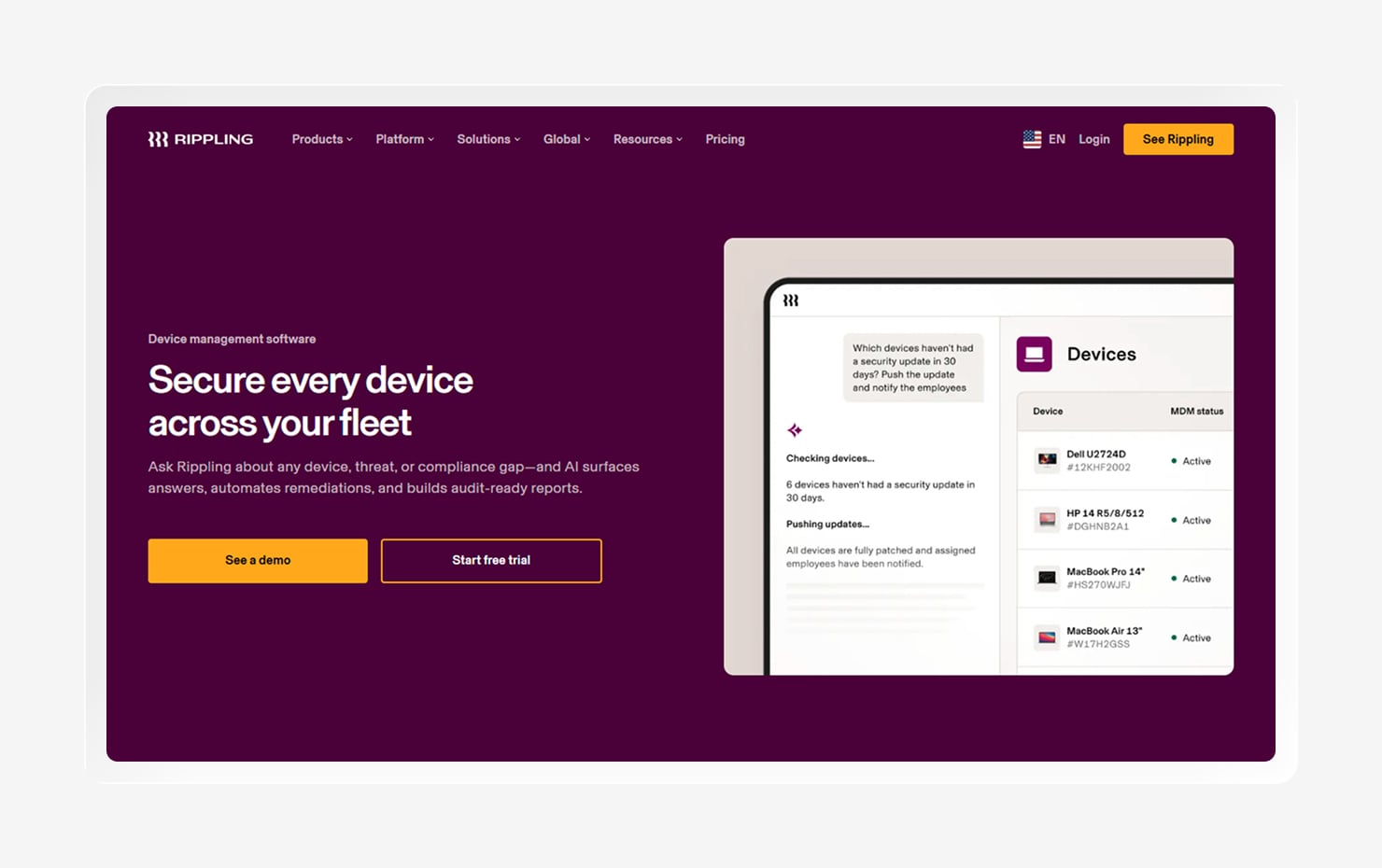 A screenshot of the Rippling homepage