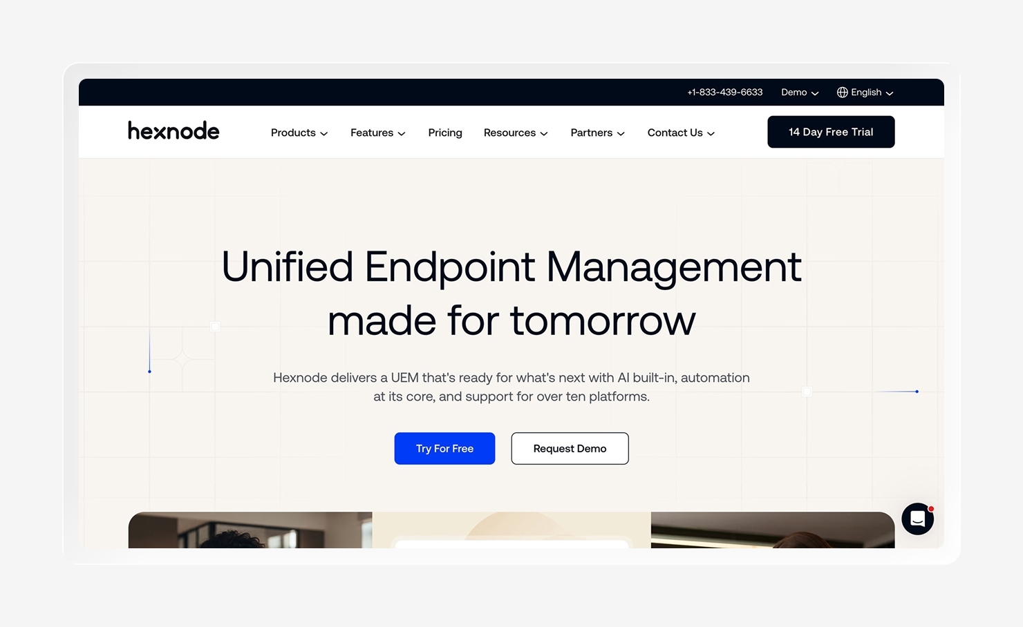 Screenshot of the Hexnode homepage