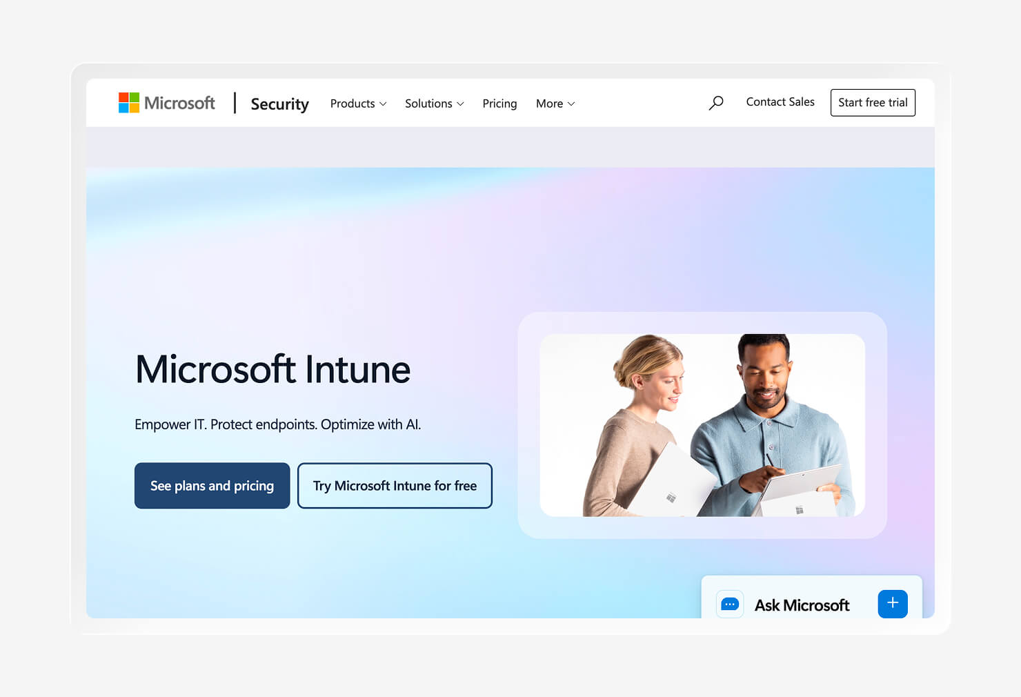A screenshot of the Microsoft Intune homepage