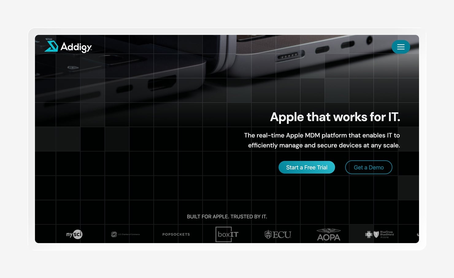 Screenshot of the Addigy homepage