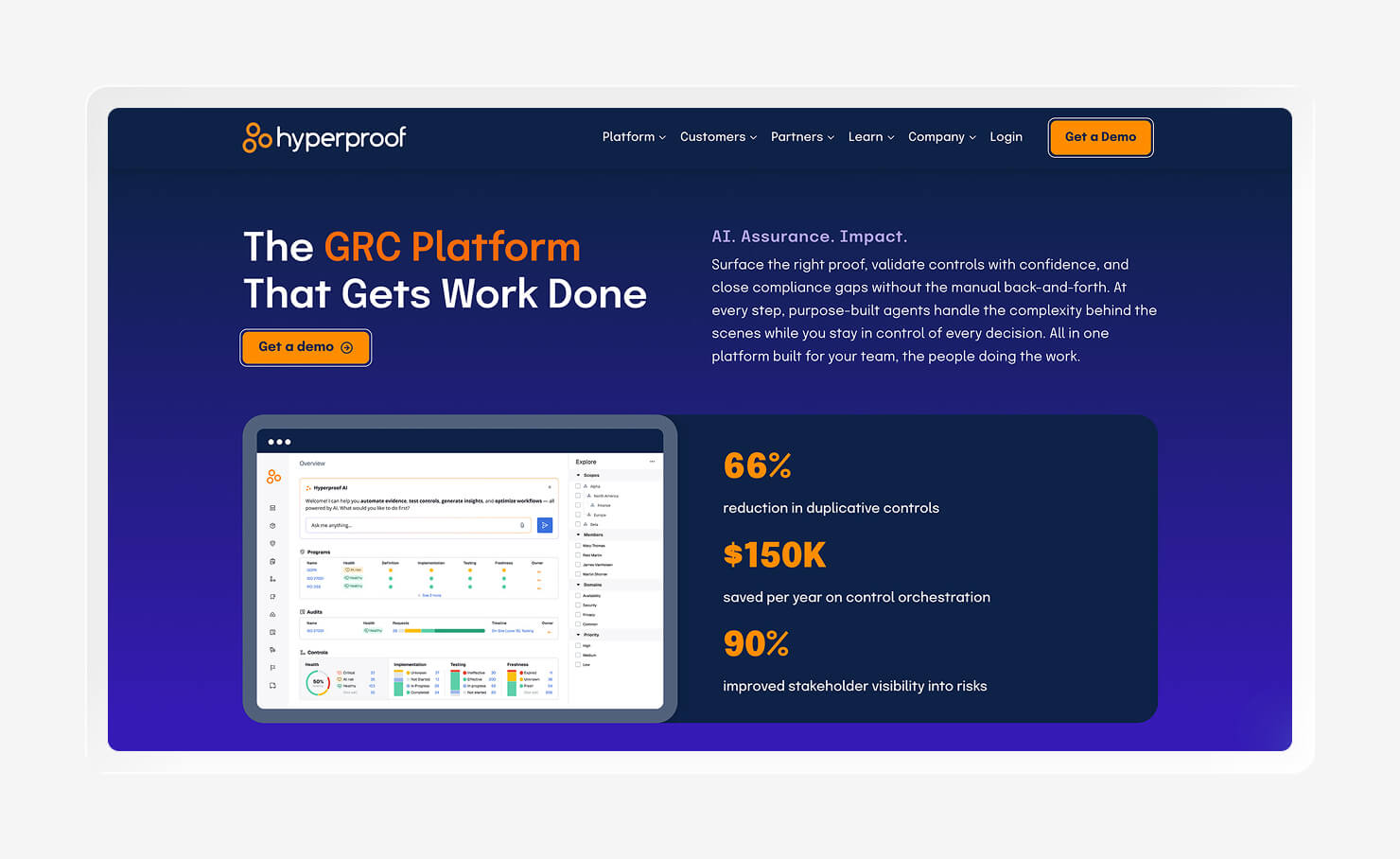 A screenshot of the Hyperproof homepage.