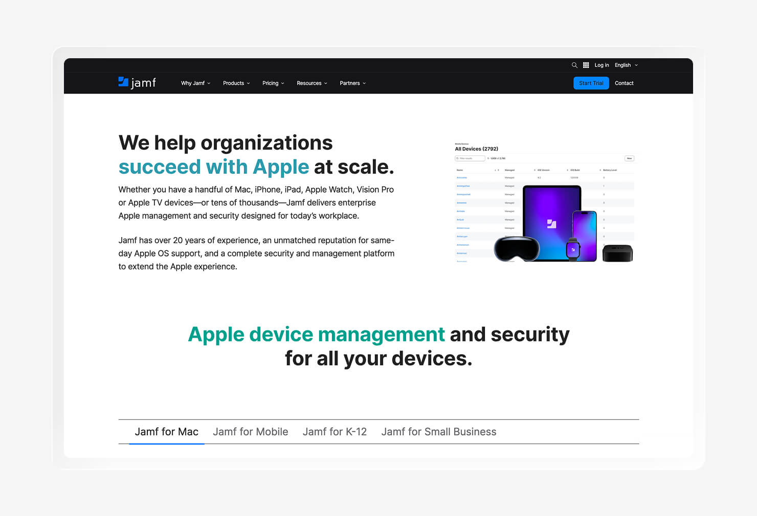 A screenshot of the Jamf homepage