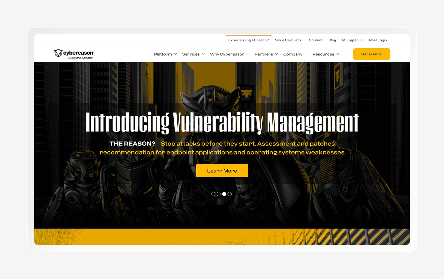 A screenshot of the Cybereason homepage